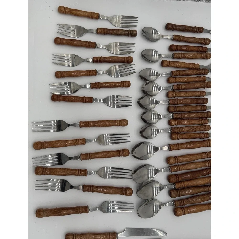 VTG Lifetime Cutlery Old Homestead Stainless Wood Handle Flatware Set 43‎ Pcs